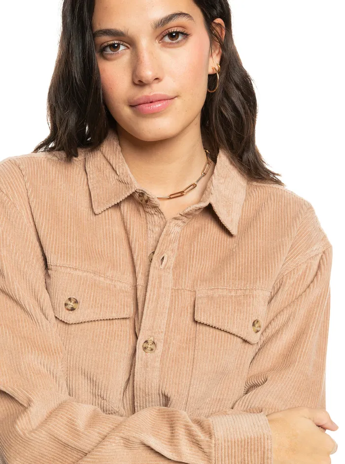 Roxy Tops Let It Go Corduroy Long Sleeve Shirt Warm Taupe 8211 Womens