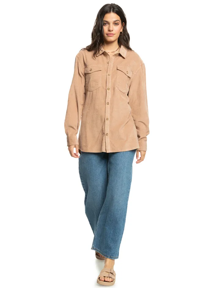 Roxy Tops Let It Go Corduroy Long Sleeve Shirt Warm Taupe 8211 Womens