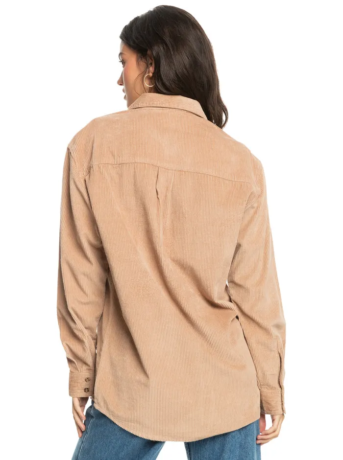 Roxy Tops Let It Go Corduroy Long Sleeve Shirt Warm Taupe 8211 Womens