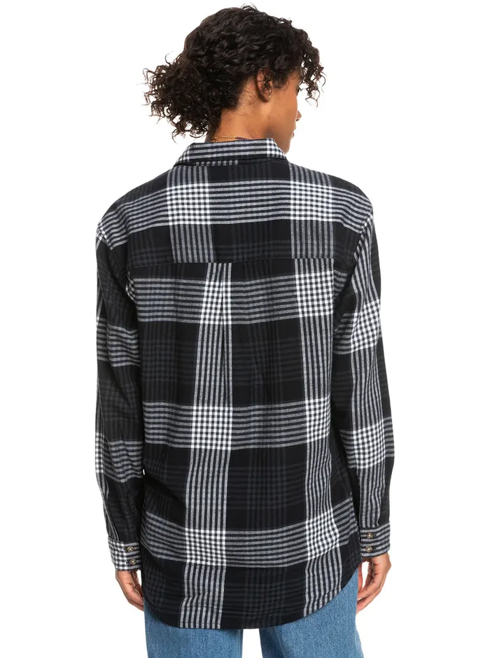 Roxy Tops Let It Go Flannel Long Sleeve Shirt Anthracite Hallo Plaid 8211 Womens