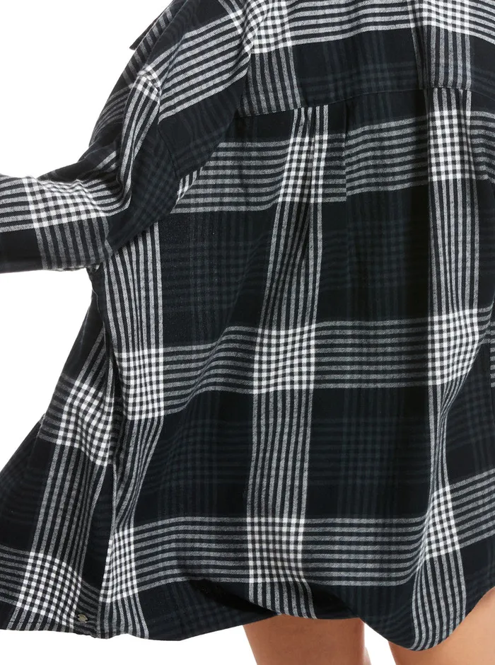 Roxy Tops Let It Go Flannel Long Sleeve Shirt Anthracite Hallo Plaid 8211 Womens