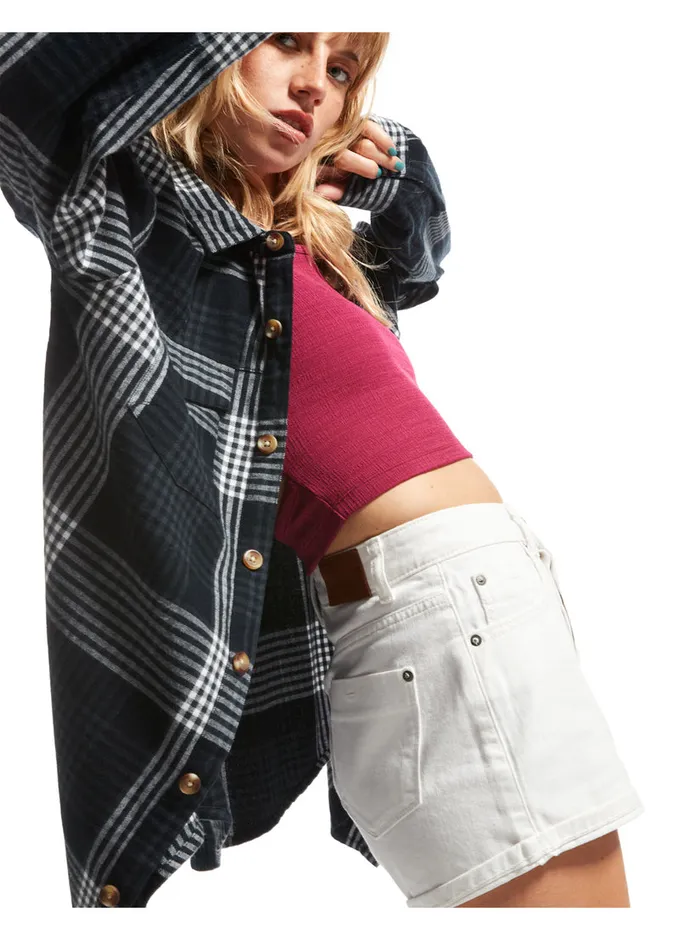 Roxy Tops Let It Go Flannel Long Sleeve Shirt Anthracite Hallo Plaid 8211 Womens