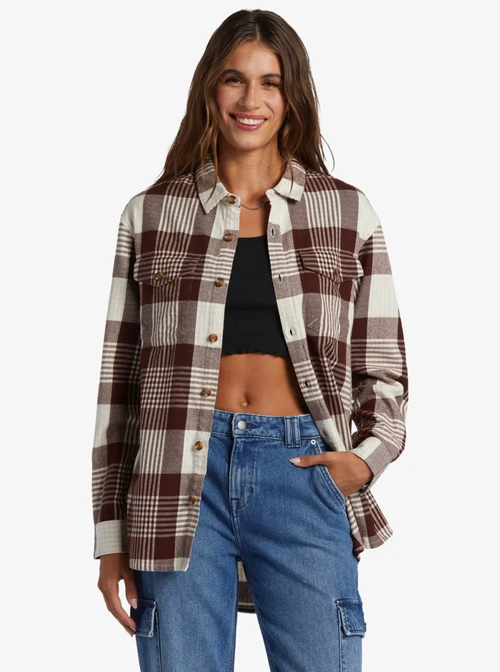 Roxy Tops Let It Go Flannel Long Sleeve Shirt Tapioca Hallo Plaid 8211 Womens Roxy Tops Let It Go Flannel Long Sleeve Shirt Tapioca Hallo Plaid 8211 Womens