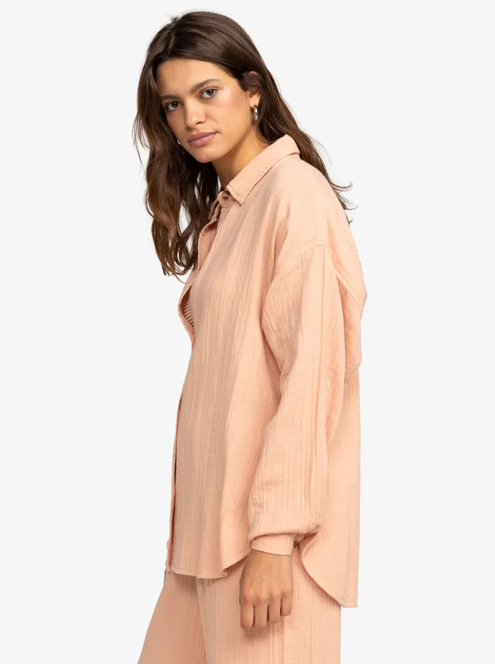 Roxy Tops Morning Time Long Sleeve Shirt Cafe Creme 8211 Womens