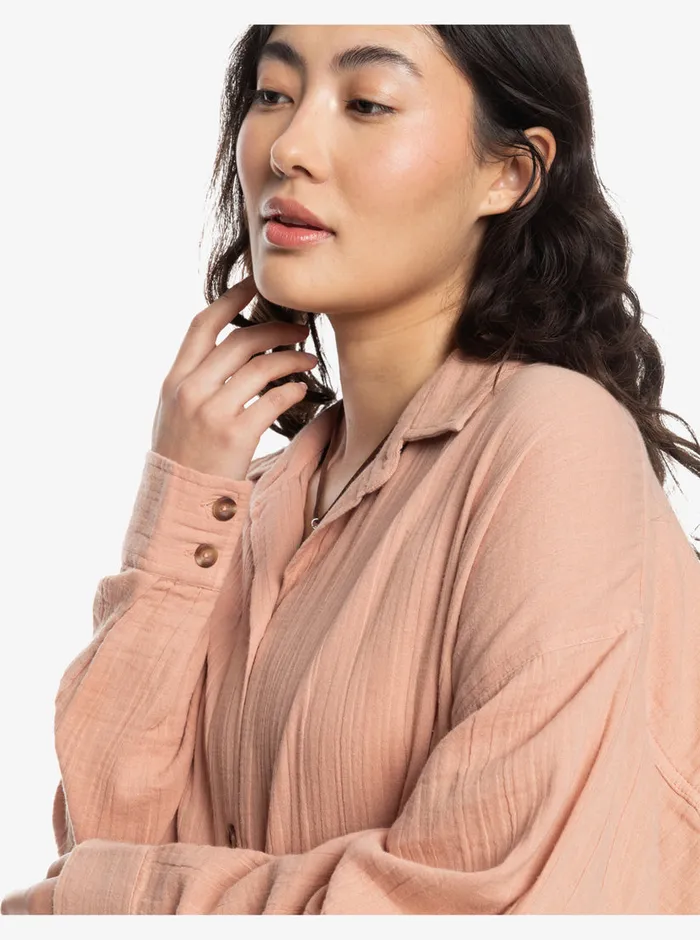 Roxy Tops Morning Time Long Sleeve Shirt Cafe Creme 8211 Womens