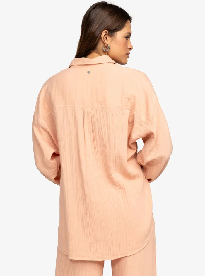 Roxy Tops Morning Time Long Sleeve Shirt Cafe Creme 8211 Womens