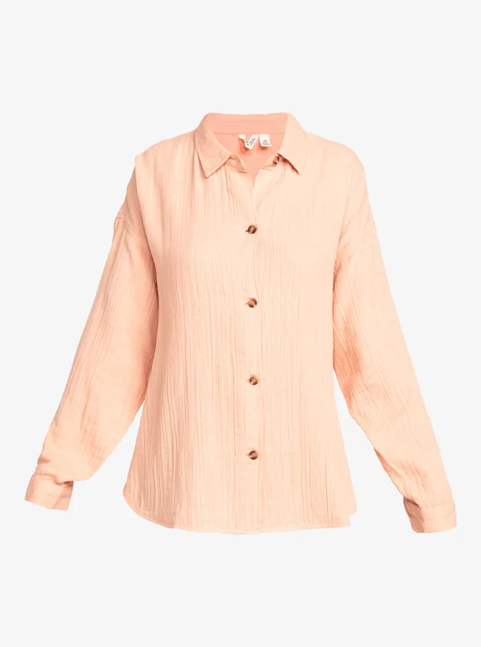 Roxy Tops Morning Time Long Sleeve Shirt Cafe Creme 8211 Womens