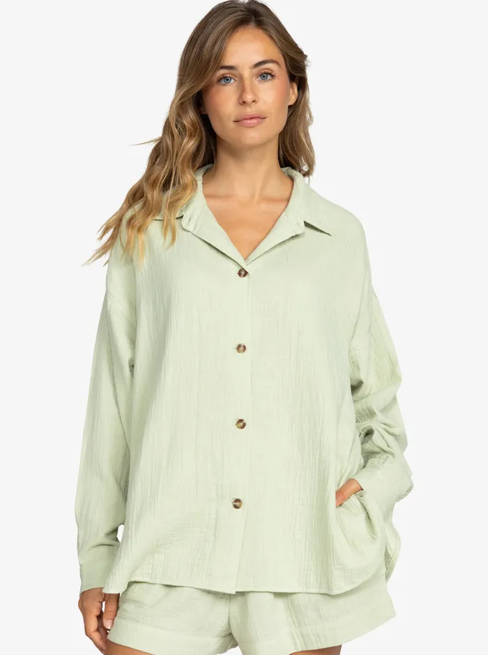 Roxy Tops Morning Time Shirt Laurel Green 8211 Womens