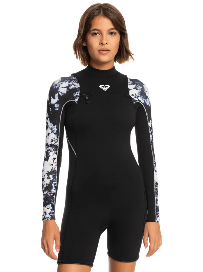 Roxy Wetsuits 25mm Elite Long Sleeve Chest Zip Springsuit True Black Black Flowers 8211 Womens