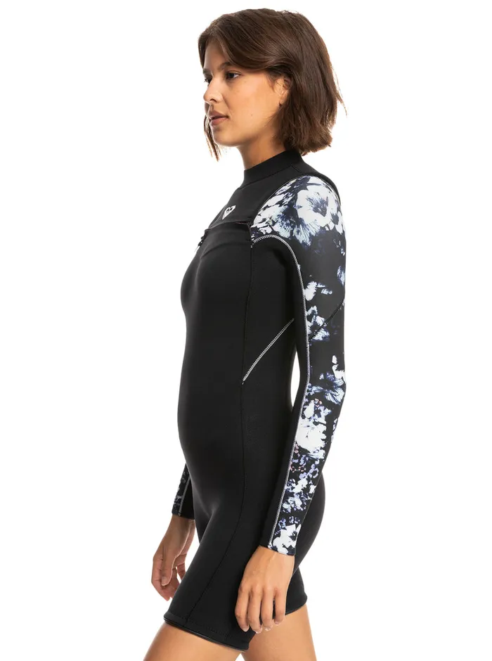 Roxy Wetsuits 25mm Elite Long Sleeve Chest Zip Springsuit True Black Black Flowers 8211 Womens