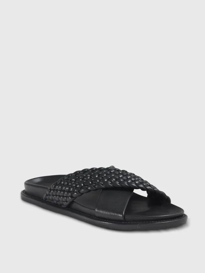 Sandals Mens Paul Stuart Palau Woven Leather Slide Black