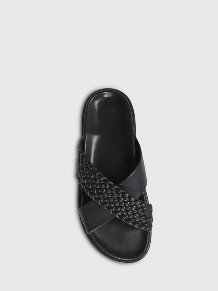 Sandals Mens Paul Stuart Palau Woven Leather Slide Black
