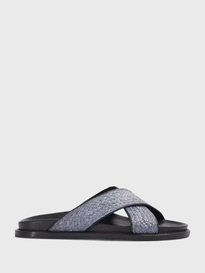 Sandals Mens Paul Stuart Punta II Raffia Crossover Slide Blue