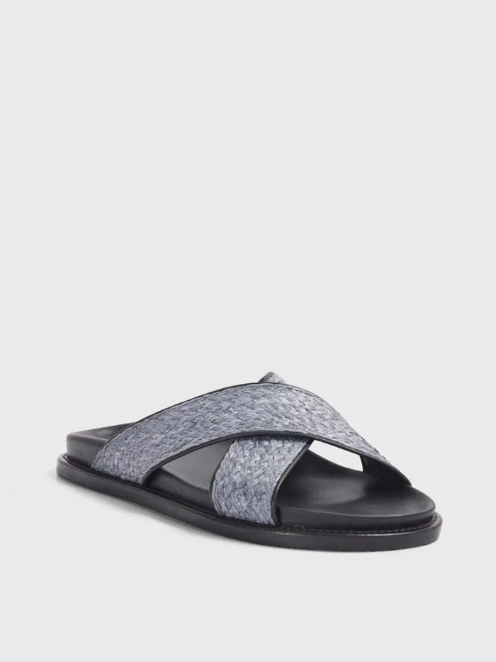 Sandals Mens Paul Stuart Punta II Raffia Crossover Slide Blue Sandals Mens Paul Stuart Punta II Raffia Crossover Slide Blue