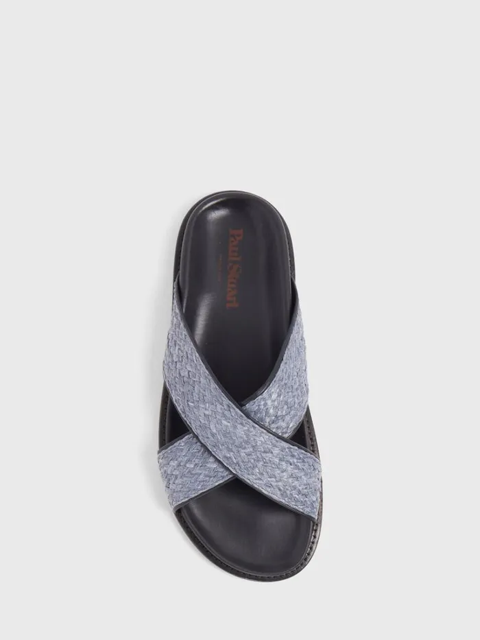 Sandals Mens Paul Stuart Punta II Raffia Crossover Slide Blue Sandals Mens Paul Stuart Punta II Raffia Crossover Slide Blue