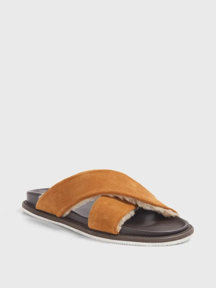 Sandals Mens Paul Stuart Punta III Shearling Crossover Slide Cognac Sandals Mens Paul Stuart Punta III Shearling Crossover Slide Cognac