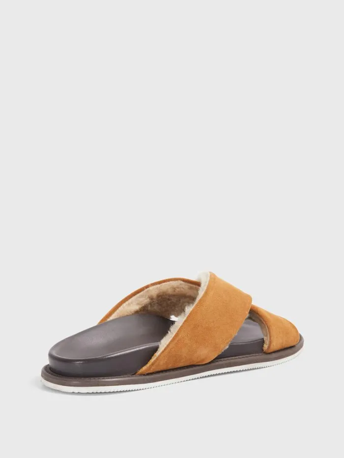 Sandals Mens Paul Stuart Punta III Shearling Crossover Slide Cognac Sandals Mens Paul Stuart Punta III Shearling Crossover Slide Cognac