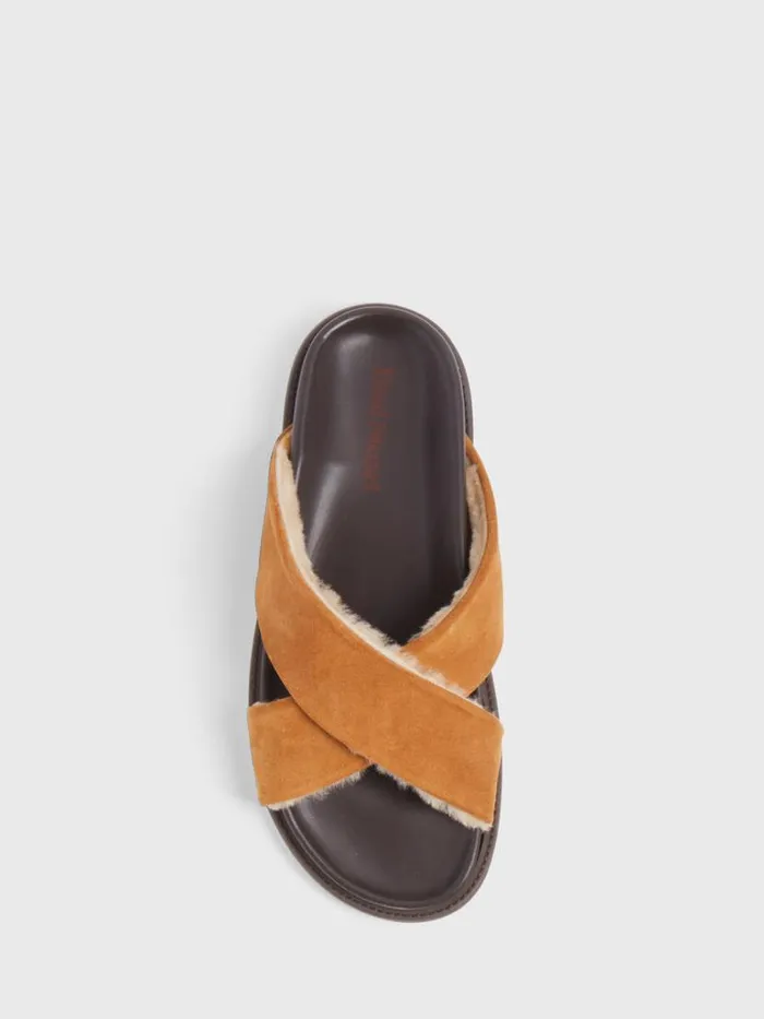 Sandals Mens Paul Stuart Punta III Shearling Crossover Slide Cognac Sandals Mens Paul Stuart Punta III Shearling Crossover Slide Cognac