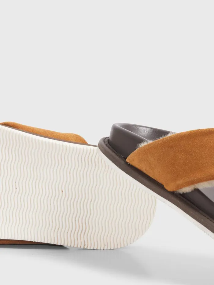 Sandals Mens Paul Stuart Punta III Shearling Crossover Slide Cognac Sandals Mens Paul Stuart Punta III Shearling Crossover Slide Cognac