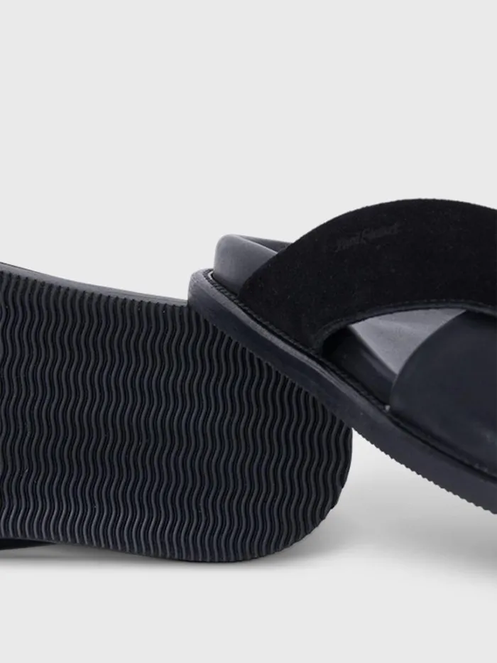 Sandals Mens Paul Stuart Punta Leather and Suede Crossover Slide Black