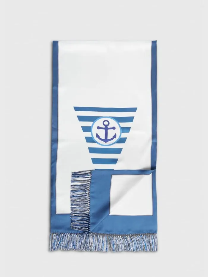 Scarves Hats Gloves Mens Paul Stuart Anchor Printed Silk Scarf Blue