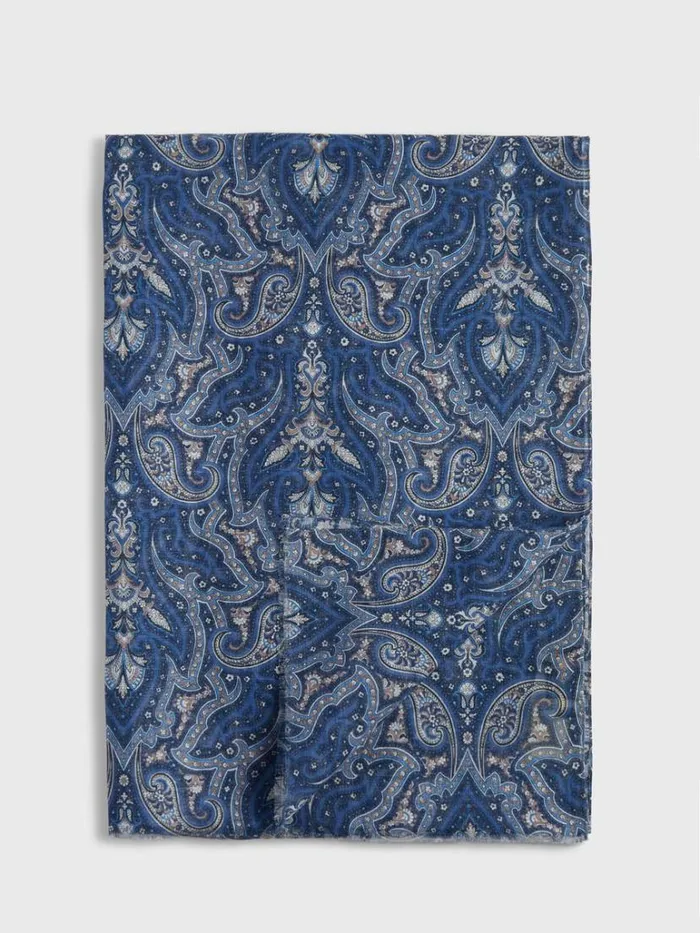 Scarves Hats Gloves Mens Paul Stuart Cotton and Linen Paisley Print Scarf Navy