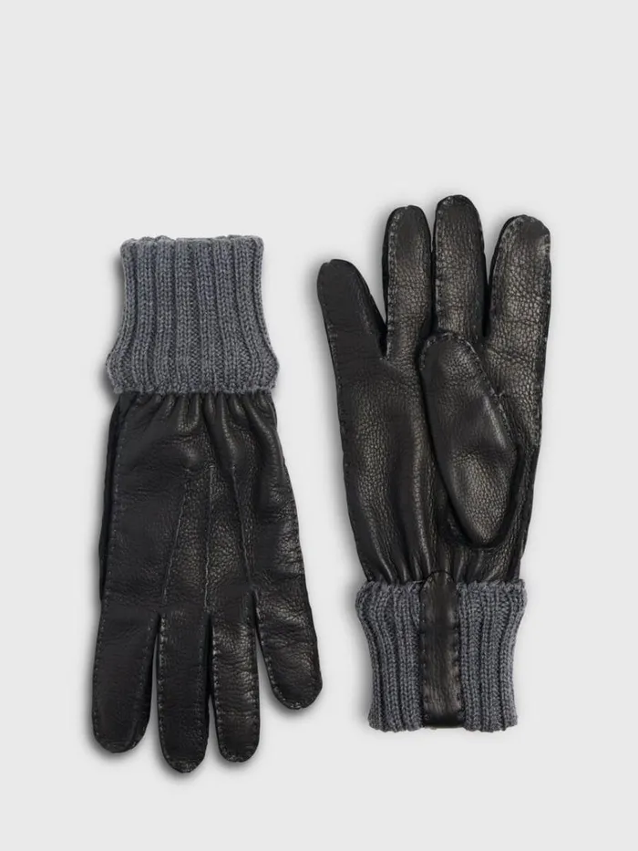 Scarves Hats Gloves Mens Paul Stuart Deerskin Glove With Cashmere Ribbed Cuff Black