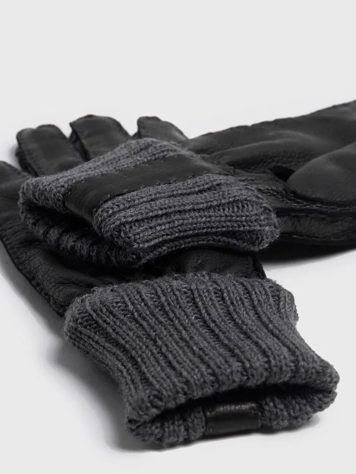 Scarves Hats Gloves Mens Paul Stuart Deerskin Glove With Cashmere Ribbed Cuff Black