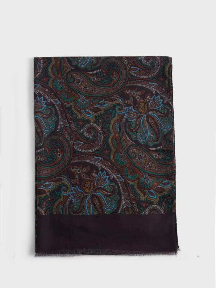 Scarves Hats Gloves Mens Paul Stuart Paisley Print Scarf Brown