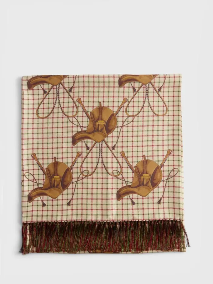 Scarves Hats Gloves Mens Paul Stuart Saddle Print Silk Scarf Berry