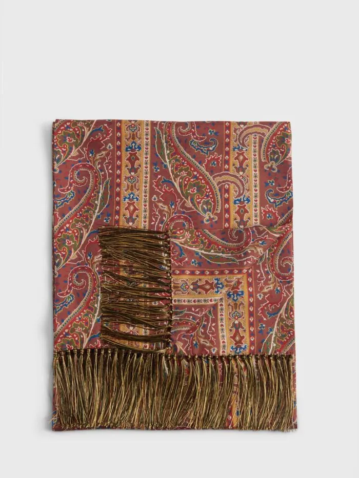 Scarves Hats Gloves Mens Paul Stuart Silk Paisley Print Scarf Berry