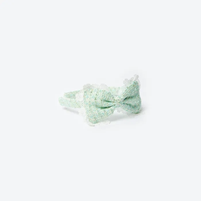 Self Portrait Accessories Green Boucle Bow Hairband 8211 Kids