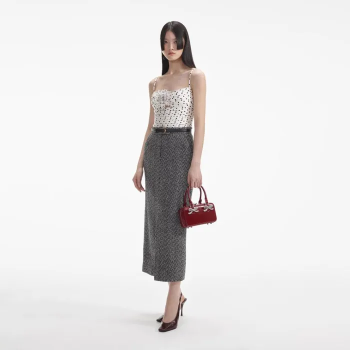 Self Portrait Bottoms Black Herringbone Midi Skirt 8211 Women Self Portrait Bottoms Black Herringbone Midi Skirt 8211 Women