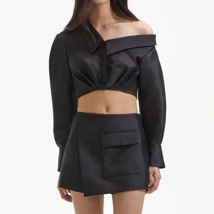 Self Portrait Bottoms Black Taffeta Skort 8211 Women