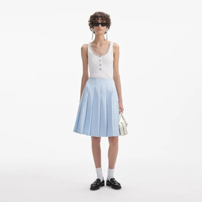Self Portrait Bottoms Blue Satin Midi Skirt 8211 Women