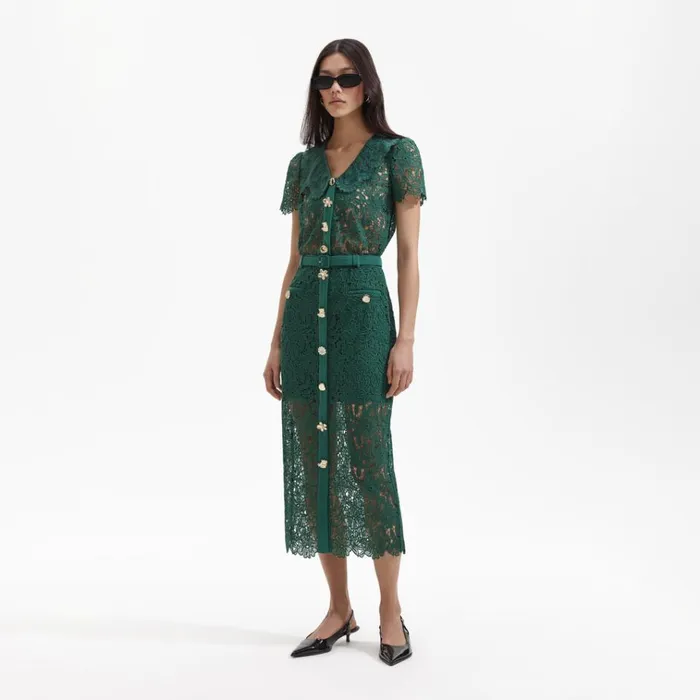 Self Portrait Bottoms Green Guipure Lace Midi Skirt 8211 Women Self Portrait Bottoms Green Guipure Lace Midi Skirt 8211 Women