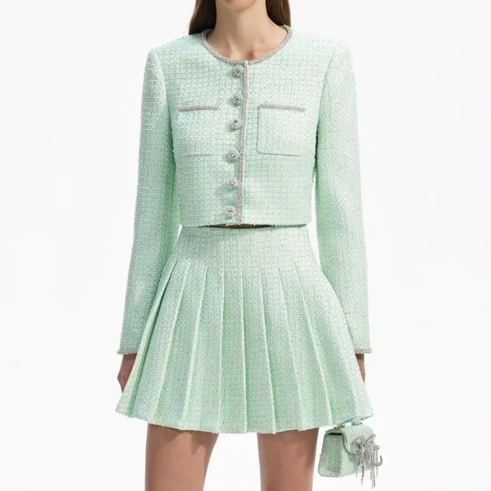 Self Portrait Bottoms Mint Boucle Pleated Mini Skirt 8211 Women Self Portrait Bottoms Mint Boucle Pleated Mini Skirt 8211 Women