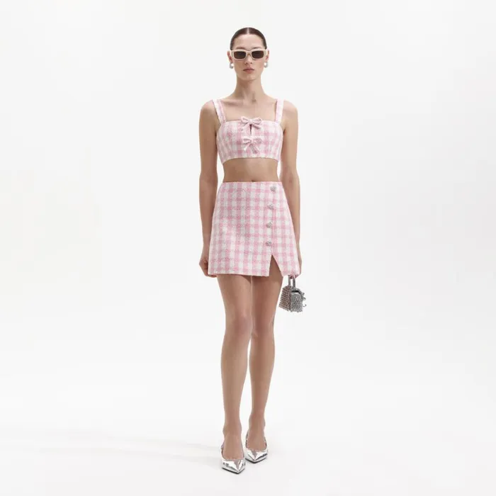 Self Portrait Bottoms Pink Check Boucle Mini Skirt 8211 Women