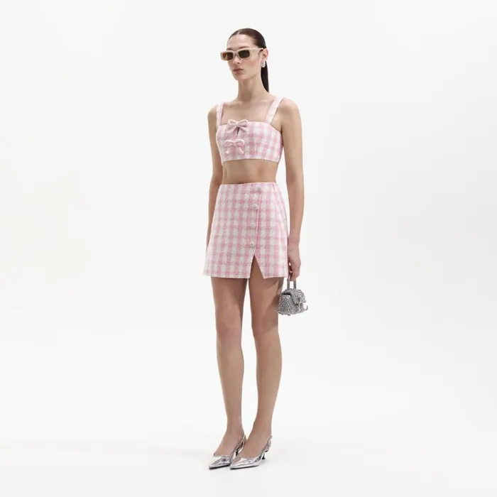 Self Portrait Bottoms Pink Check Boucle Mini Skirt 8211 Women Self Portrait Bottoms Pink Check Boucle Mini Skirt 8211 Women