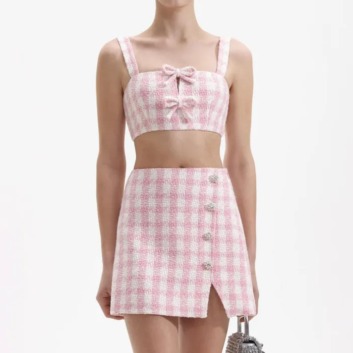 Self Portrait Bottoms Pink Check Boucle Mini Skirt 8211 Women Self Portrait Bottoms Pink Check Boucle Mini Skirt 8211 Women