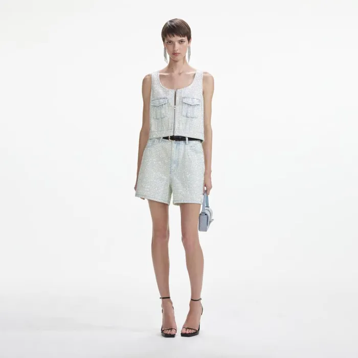 Self Portrait Bottoms Rhinestone Denim Shorts 8211 Women