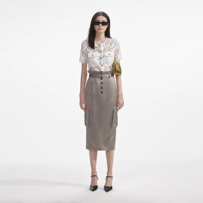 Self Portrait Bottoms Satin Cargo Midi Skirt 8211 Women