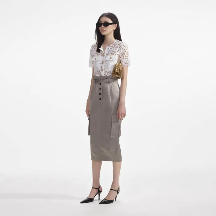 Self Portrait Bottoms Satin Cargo Midi Skirt 8211 Women Self Portrait Bottoms Satin Cargo Midi Skirt 8211 Women