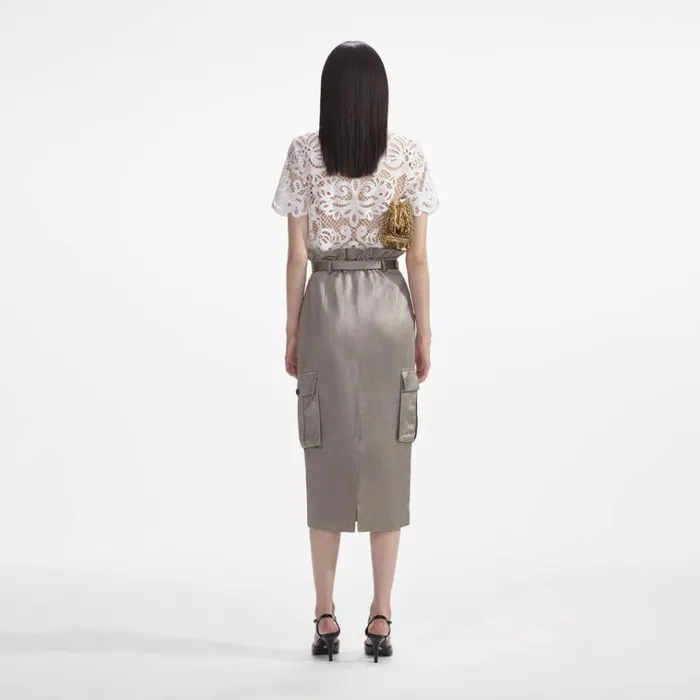 Self Portrait Bottoms Satin Cargo Midi Skirt 8211 Women Self Portrait Bottoms Satin Cargo Midi Skirt 8211 Women