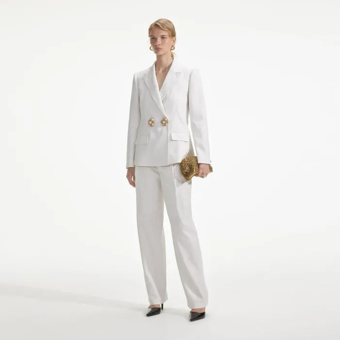 Self Portrait Bottoms White Linen Trousers 8211 Women Self Portrait Bottoms White Linen Trousers 8211 Women