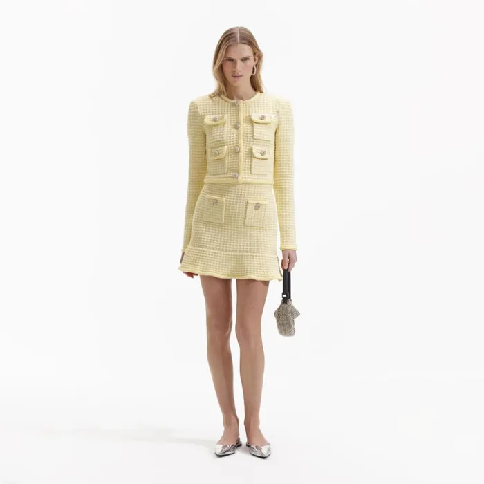 Self Portrait Bottoms Yellow Textured Knit Skirt 8211 Women