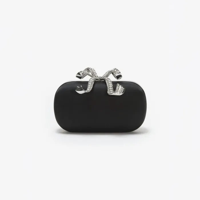 Self Portrait Clutch Bags Black Satin Bow Clutch 8211 Women