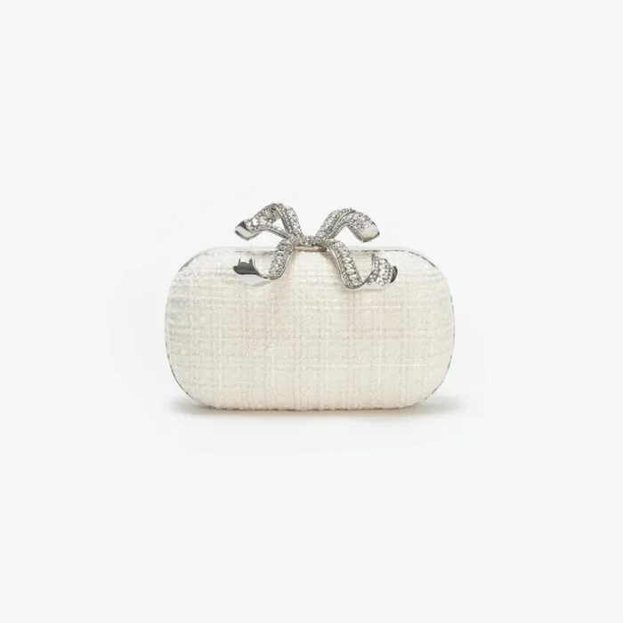Self Portrait Clutch Bags Cream Boucle Bow Clutch 8211 Women