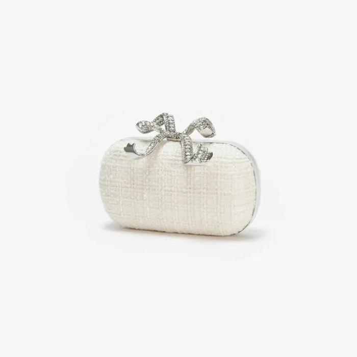Self Portrait Clutch Bags Cream Boucle Bow Clutch 8211 Women Self Portrait Clutch Bags Cream Boucle Bow Clutch 8211 Women