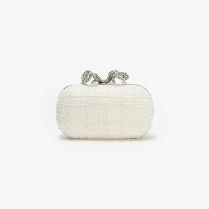 Self Portrait Clutch Bags Cream Boucle Bow Clutch 8211 Women Self Portrait Clutch Bags Cream Boucle Bow Clutch 8211 Women